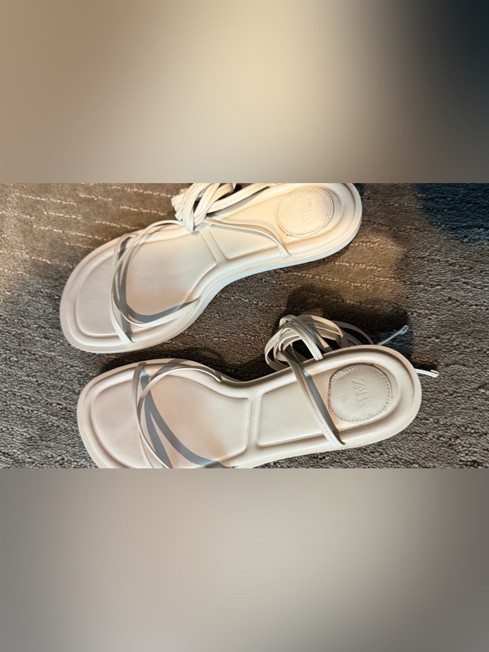 Zara White Strappy Ankle-Tie Kitten Heel Sandals. - Picture 3 of 4